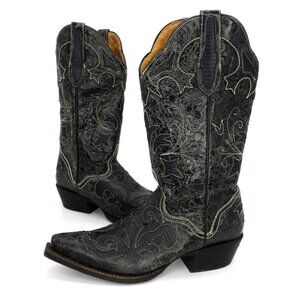 J.B. DILLON Goat Black Leather Snip Toe Western Cowgirl Boots JBW2200 Women's 7B